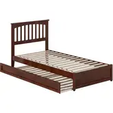 Everett Twin XL Platform Bed with Panel Footboard & Twin XL Trundle in Walnut Wood