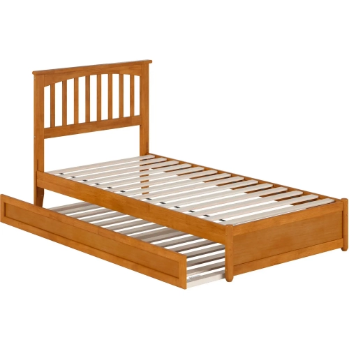Everett Twin XL Platform Bed with Panel Footboard & Twin XL Trundle in Toffee Wood