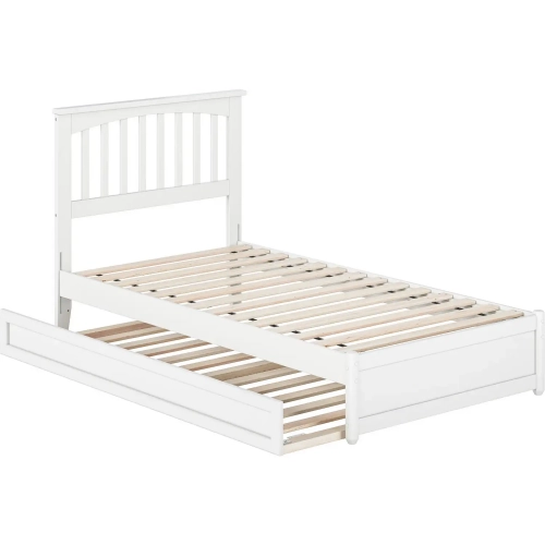 Everett Twin Platform Bed with Panel Footboard & Twin Trundle in White Wood