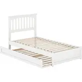 Everett Twin Platform Bed with Panel Footboard & Twin Trundle in White Wood