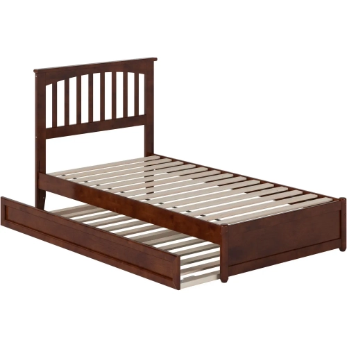 Everett Twin Platform Bed with Panel Footboard & Twin Trundle in Walnut Wood