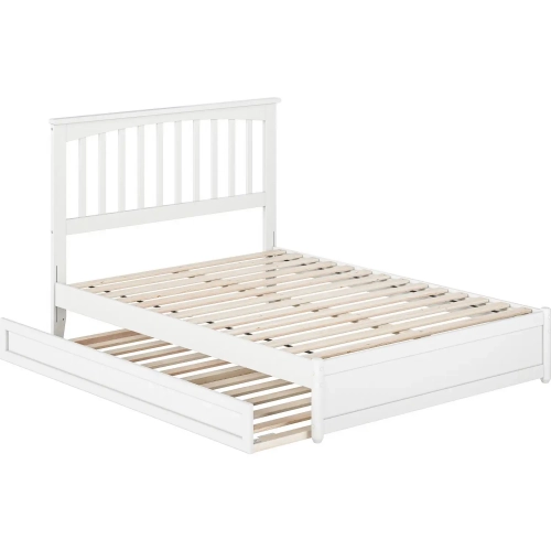 Everett Full Platform Bed with Panel Footboard & Twin Trundle in White Wood