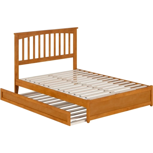 Everett Full Platform Bed with Panel Footboard & Twin Trundle in Toffee Wood