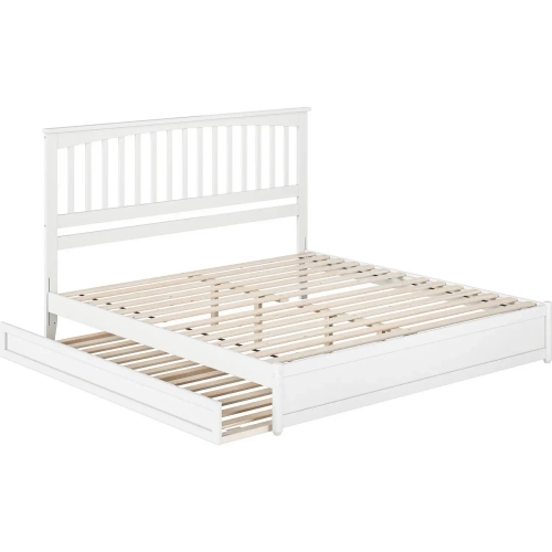 Everett King Platform Bed with Panel Footboard & Twin XL Trundle in White Wood