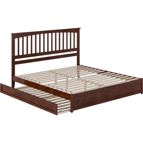 Everett King Platform Bed with Panel Footboard & Twin XL Trundle in Walnut Wood