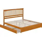 Everett King Platform Bed with Panel Footboard & Twin XL Trundle in Toffee Wood