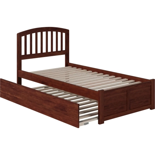 Richmond Twin XL Platform Bed with Footboard & Twin XL Trundle in Walnut Wood