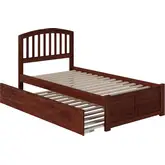 Richmond Twin XL Platform Bed with Footboard & Twin XL Trundle in Walnut Wood