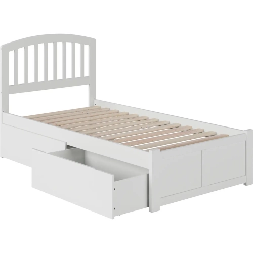 Richmond Twin XL Platform Bed with Footboard & 2 Drawers in White Wood