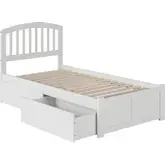 Richmond Twin XL Platform Bed with Footboard & 2 Drawers in White Wood