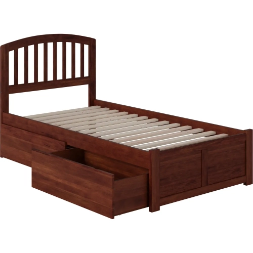 Richmond Twin XL Platform Bed with Footboard & 2 Drawers in Walnut Wood