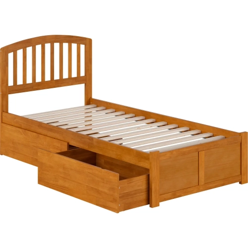 Richmond Twin XL Platform Bed with Footboard & 2 Drawers in Toffee Wood