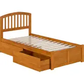 Richmond Twin XL Platform Bed with Footboard & 2 Drawers in Toffee Wood