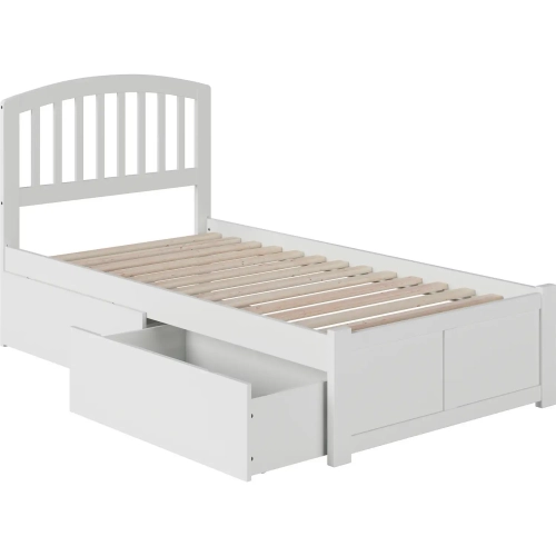 Richmond Twin Platform Bed with Footboard & 2 Drawers in White Wood