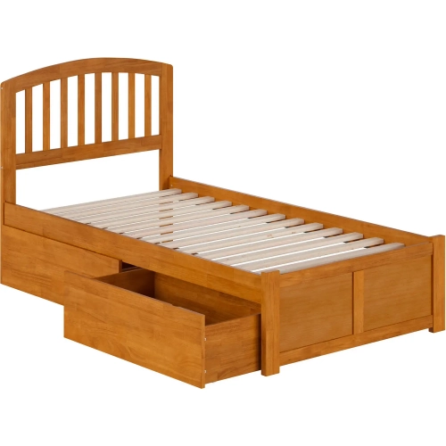 Richmond Twin Platform Bed with Footboard & 2 Drawers in Toffee Wood