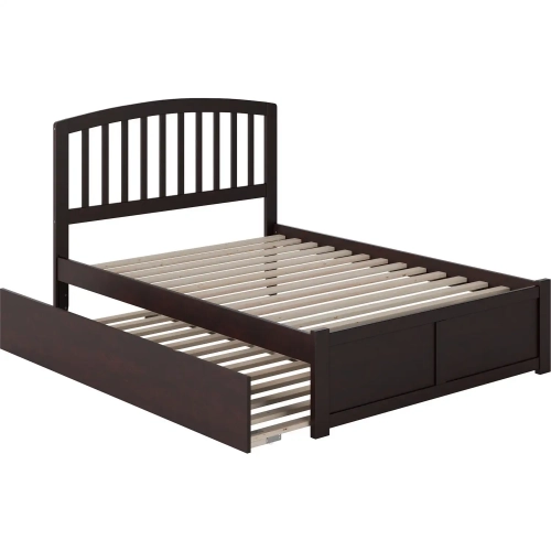 Richmond Full Platform Bed with Footboard & Twin Trundle in Espresso Wood