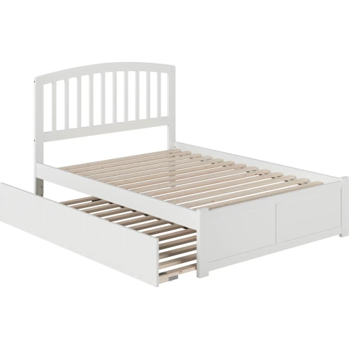 Richmond Full Platform Bed with Footboard & Twin Trundle in White Wood