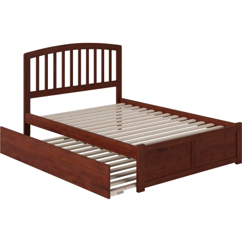 Richmond Full Platform Bed with Footboard & Twin Trundle in Walnut Wood