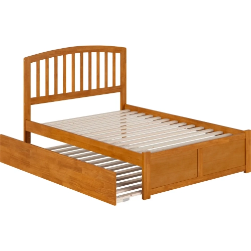 Richmond Full Platform Bed with Footboard & Full Trundle in Toffee Wood