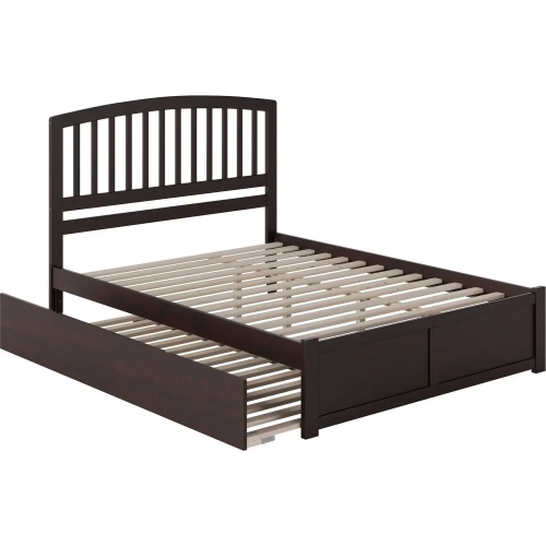 Richmond Queen Platform Bed with Footboard & Twin XL Trundle in Espresso Wood