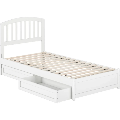 Lucia Twin XL Platform Bed with Panel Footboard & 2 Drawers in White Wood
