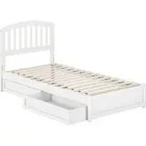 Lucia Twin XL Platform Bed with Panel Footboard & 2 Drawers in White Wood