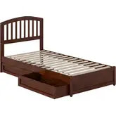 Lucia Twin XL Platform Bed with Panel Footboard & 2 Drawers in Walnut Wood