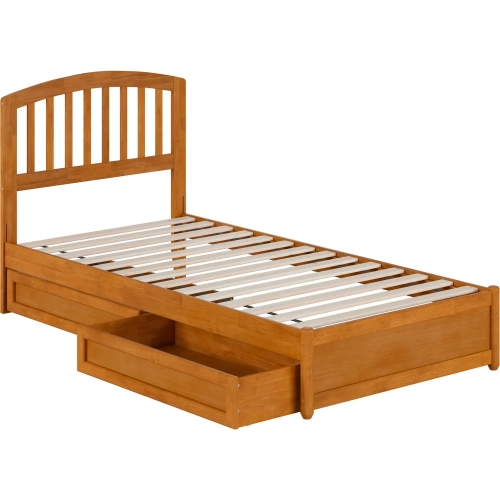 Lucia Twin XL Platform Bed with Panel Footboard & 2 Drawers in Toffee Wood