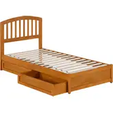 Lucia Twin XL Platform Bed with Panel Footboard & 2 Drawers in Toffee Wood