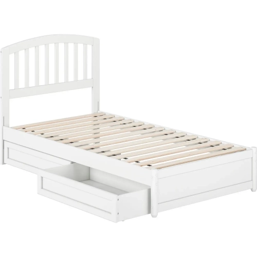 Lucia Twin Platform Bed with Panel Footboard & 2 Drawers in White Wood