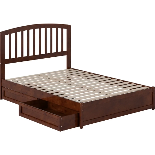 Lucia Full Platform Bed with Panel Footboard & 2 Drawers in Walnut Wood