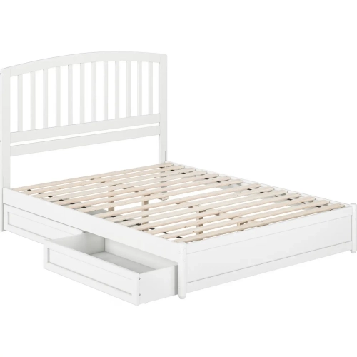 Lucia Queen Platform Bed with Panel Footboard & 2 Drawers in White Wood