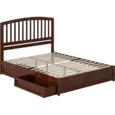 Lucia Queen Platform Bed with Panel Footboard & 2 Drawers in Walnut Wood