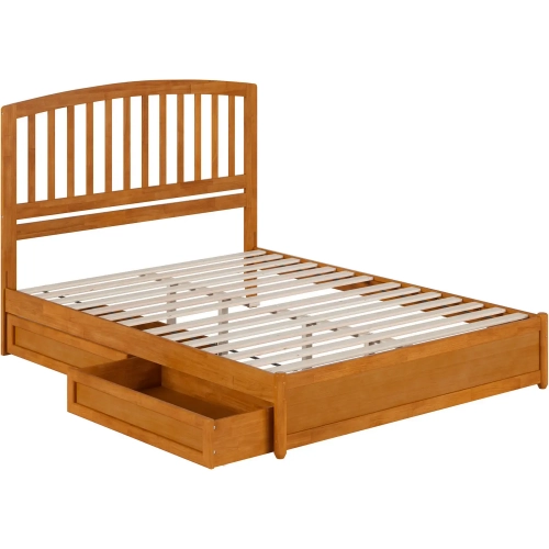 Lucia Queen Platform Bed with Panel Footboard & 2 Drawers in Toffee Wood