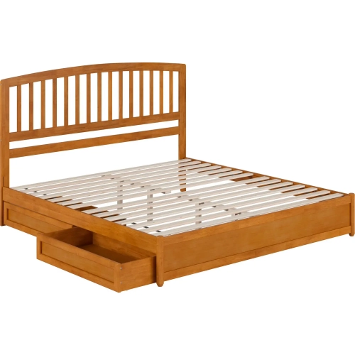 Lucia King Platform Bed with Panel Footboard & 2 Drawers in Toffee Wood