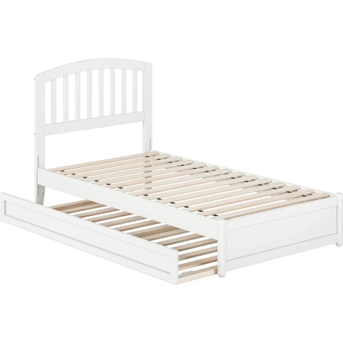 Lucia Twin Platform Bed with Panel Footboard & Twin Trundle in White Wood