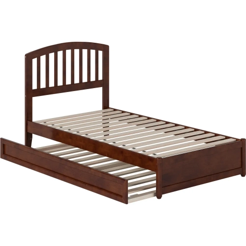 Lucia Twin Platform Bed with Panel Footboard & Twin Trundle in Walnut Wood