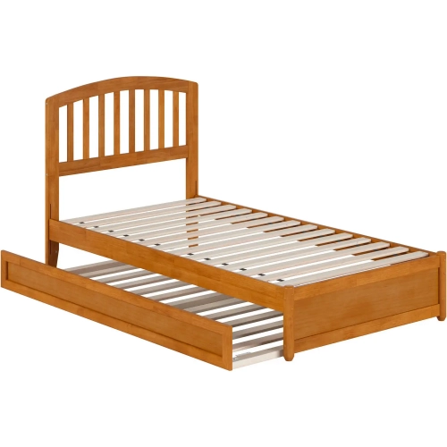 Lucia Twin Platform Bed with Panel Footboard & Twin Trundle in Toffee Wood