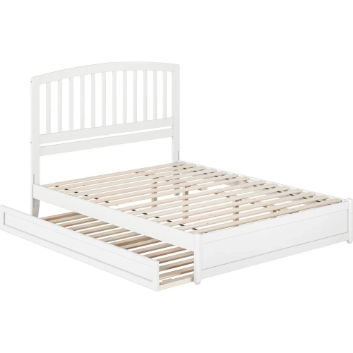 Lucia Queen Platform Bed with Panel Footboard & Twin XL Trundle in White Wood