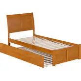 Portland Twin XL Platform Bed with Footboard, Twin XL Trundle & Charging in Light Toffee