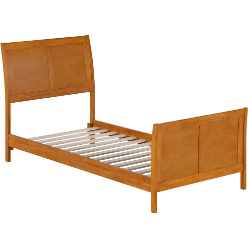 Portland Twin XL Low Profile Platform Bed with Footboard in Toffee Wood