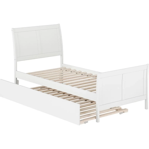 Portland Twin XL Platform Bed with Footboard & Twin XL Trundle in White Wood
