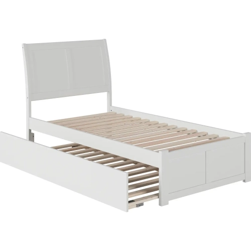 Portland Twin Bed with Flat Panel Footboard & Urban Trundle in White