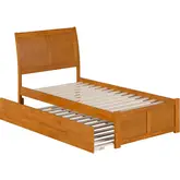 Portland Twin Platform Bed with Footboard, Twin Trundle & Charging in Light Toffee
