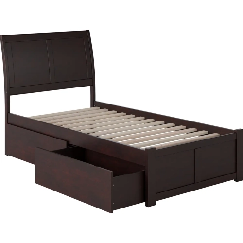 Portland Twin Bed with Flat Panel Footboard & 2 Urban Bed Drawers in Espresso