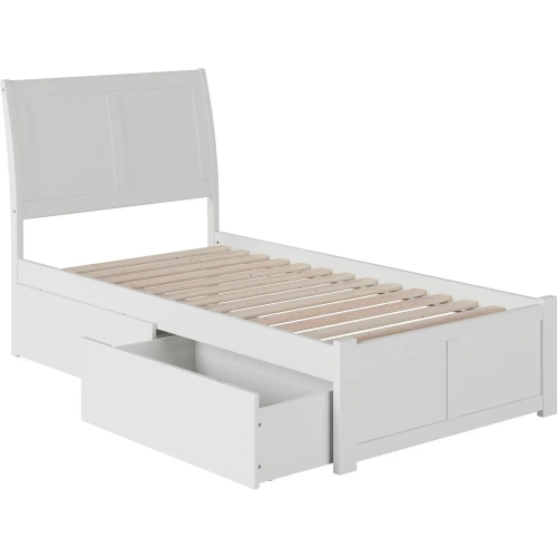 Portland Twin Bed with Flat Panel Footboard & 2 Urban Bed Drawers in White