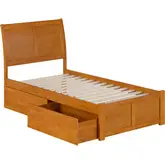 Portland Twin Platform Bed with Footboard, 2 Drawers & Charging in Light Toffee