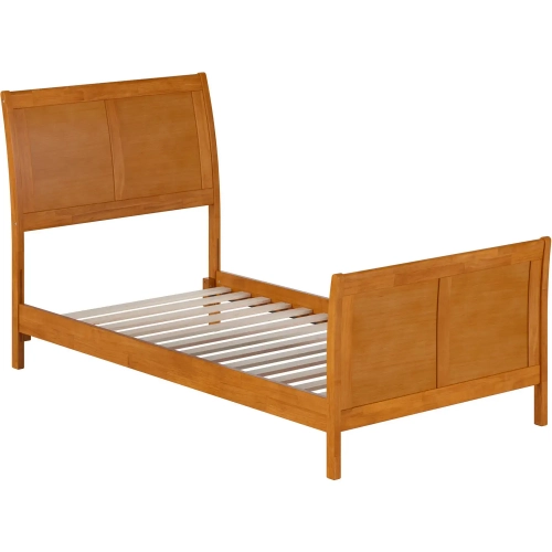 Portland Twin Low Profile Platform Bed with Footboard in Toffee Wood