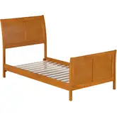 Portland Twin Low Profile Platform Bed with Footboard in Toffee Wood