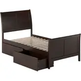 Portland Twin Platform Bed with Footboard & Drawers in Espresso Wood
